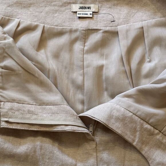 Jason Wu Women's Wide Leg Pants Linen Beige Braid Detail Slash Pocket Size 10 - Picture 8 of 11